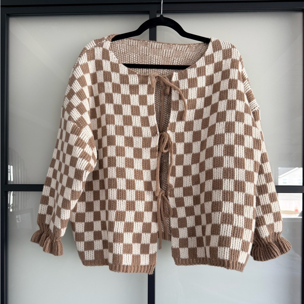 Brown and White Checkered Women's Sweater